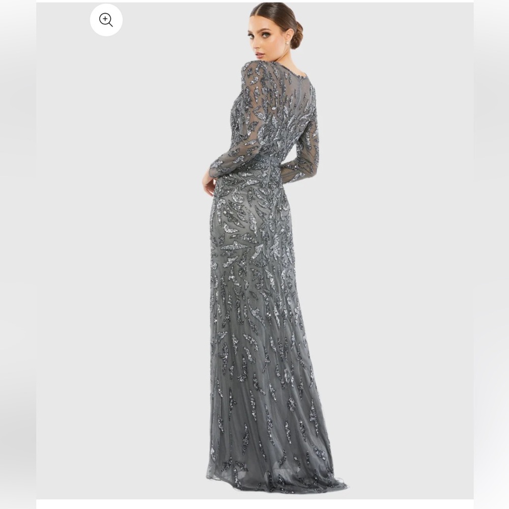 Mac Duggal Silver Sequin Long Sleeve Gown - Picture 3 of 10